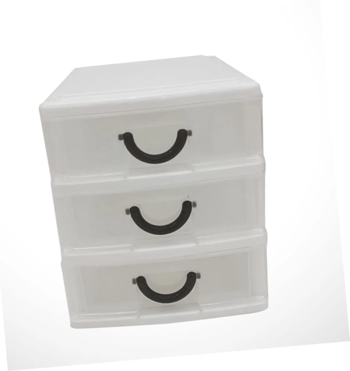 Beige 3 Tier Plastic Drawer Organizer with Handle Multifunctional Translucent Storage Box for Office Home Makeup and Sundries