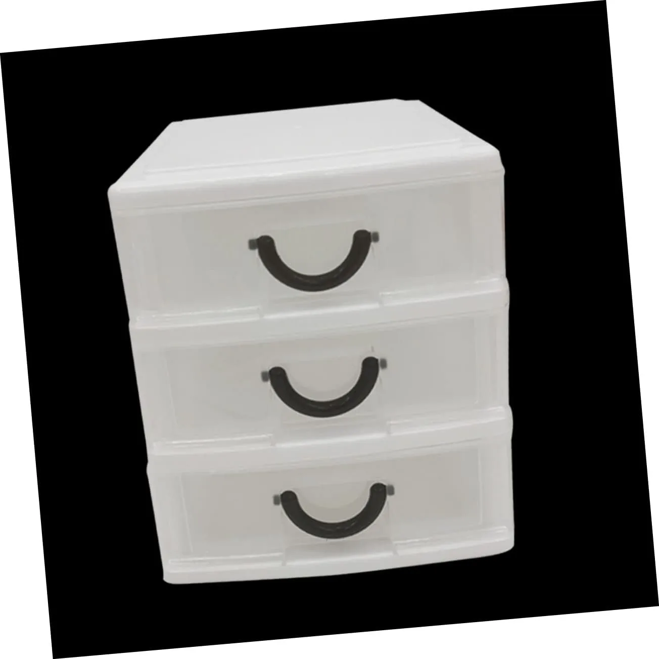 Beige 3 Tier Plastic Drawer Organizer with Handle Multifunctional Translucent Storage Box for Office Home Makeup and Sundries
