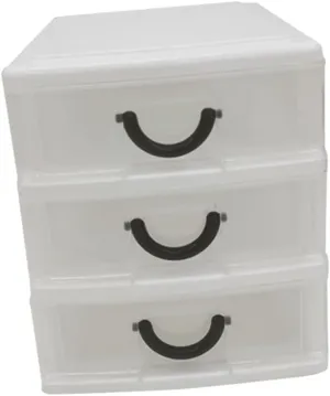 Beige 3 Tier Plastic Drawer Organizer with Handle Multifunctional Translucent Storage Box for Office Home Makeup and Sundries