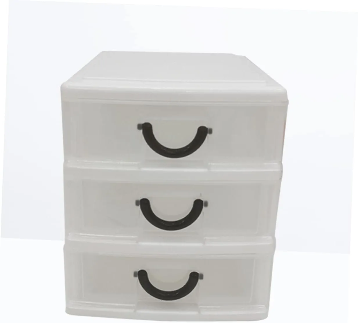 Beige 3 Tier Plastic Drawer Organizer with Handle Multifunctional Translucent Storage Box for Office Home Makeup and Sundries