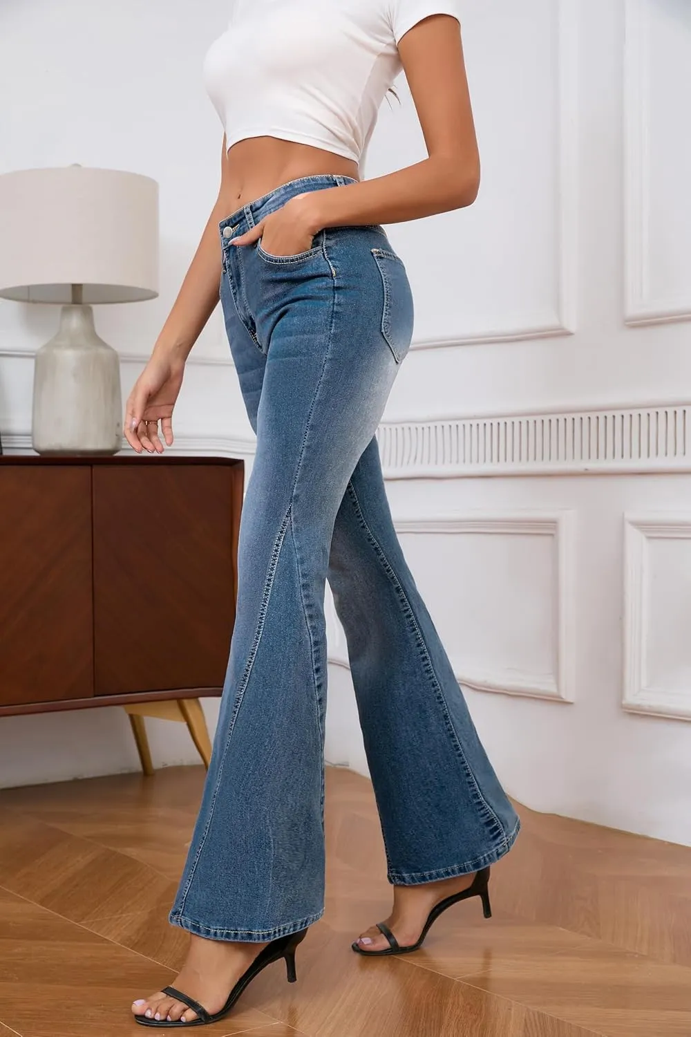 Bell Bottom Jeans for Women Ripped High Waisted Classic Flared Pants