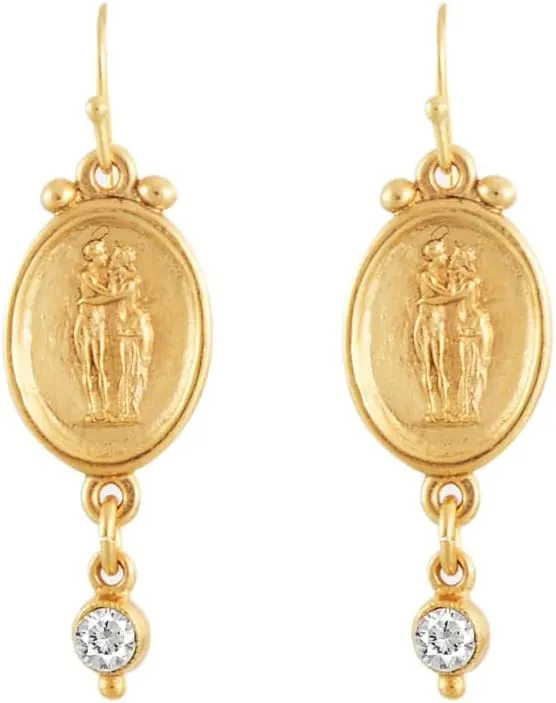 Ben-Amun Mathilde Earrings for Women Handcrafted Luxury from New York City, 1.25" with a Graceful 0.5" Drop, Clear Crystals, 24K Gold Plated