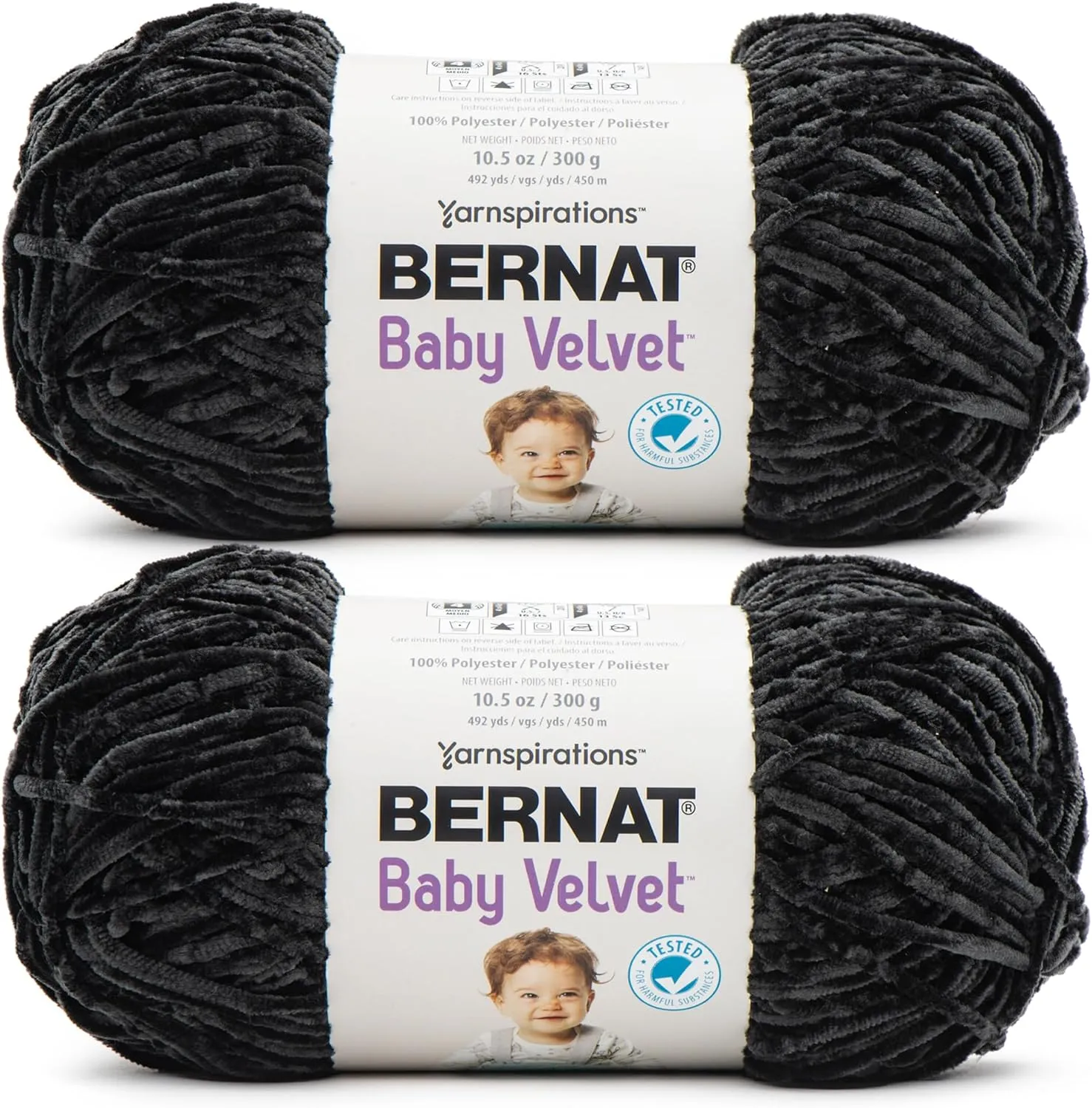 Bernat Baby Velvet BB Baby Blackbird Yarn - 2 Pack of 300g/10.5 oz - 100% Polyester - #4 Worsted (Medium) - 492 Yards - Knitting/Crochet