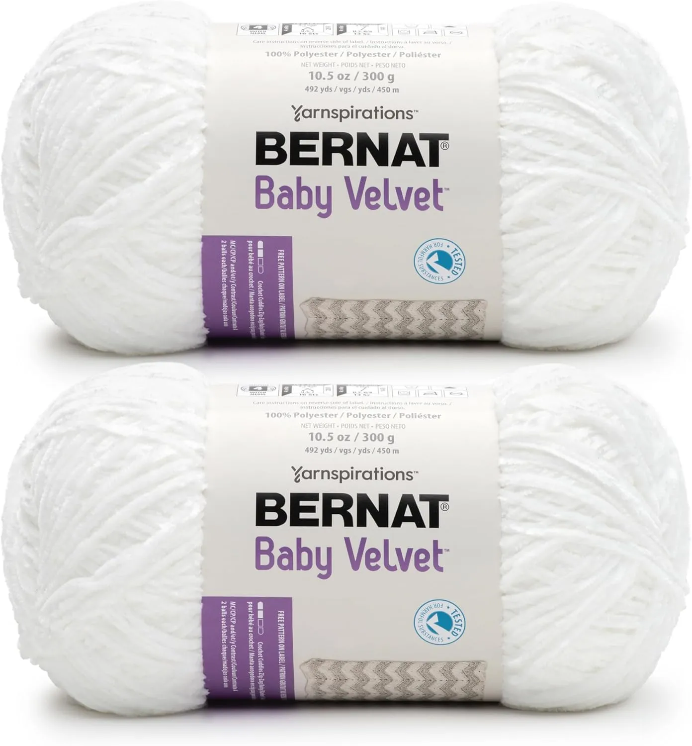 Bernat Baby Velvet BB Snowy White Yarn - 2 Pack of 300g/10.5 oz - 100% Polyester - #4 Worsted (Medium) - 492 Yards - Knitting/Crochet