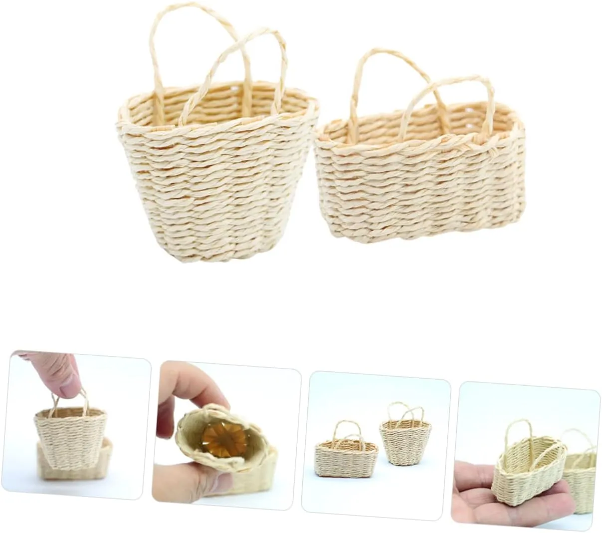 BESPORTBLE 5sets 2pcs Mini Woven Basket Chic Dollhouse Ornament for Micro Landscape Decor Compact Storage Baskets Long Mini Rooms and Photo Props 2pcs*5