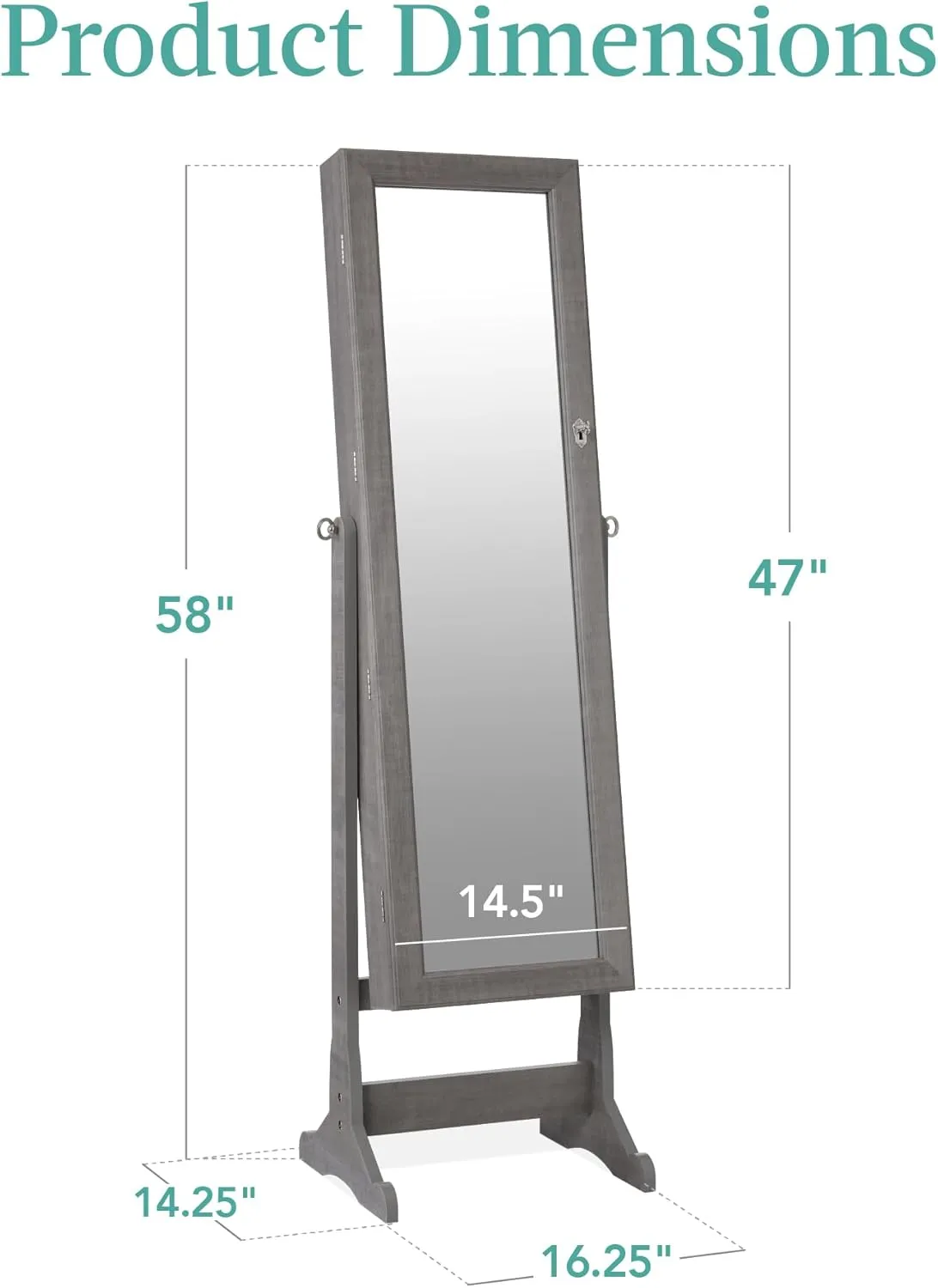 Best Choice Products Freestanding Jewelry Armoire Cabinet, Full Length Standing Mirror, Lockable Makeup Storage Organizer, w/Velvet Lining, 3 Angles, Lock, Accessory Pouch, 5 Shelves - Gray Oak