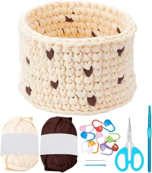 BEUNITONE Crochet Kit for Beginners Crochet Basket Kit Easy Crochet Storage Basket Starter Kit Set with Instruction Potted Plant Crochet Kit Storage Bag Knitting Kit Organizing Basket for Home Decor
