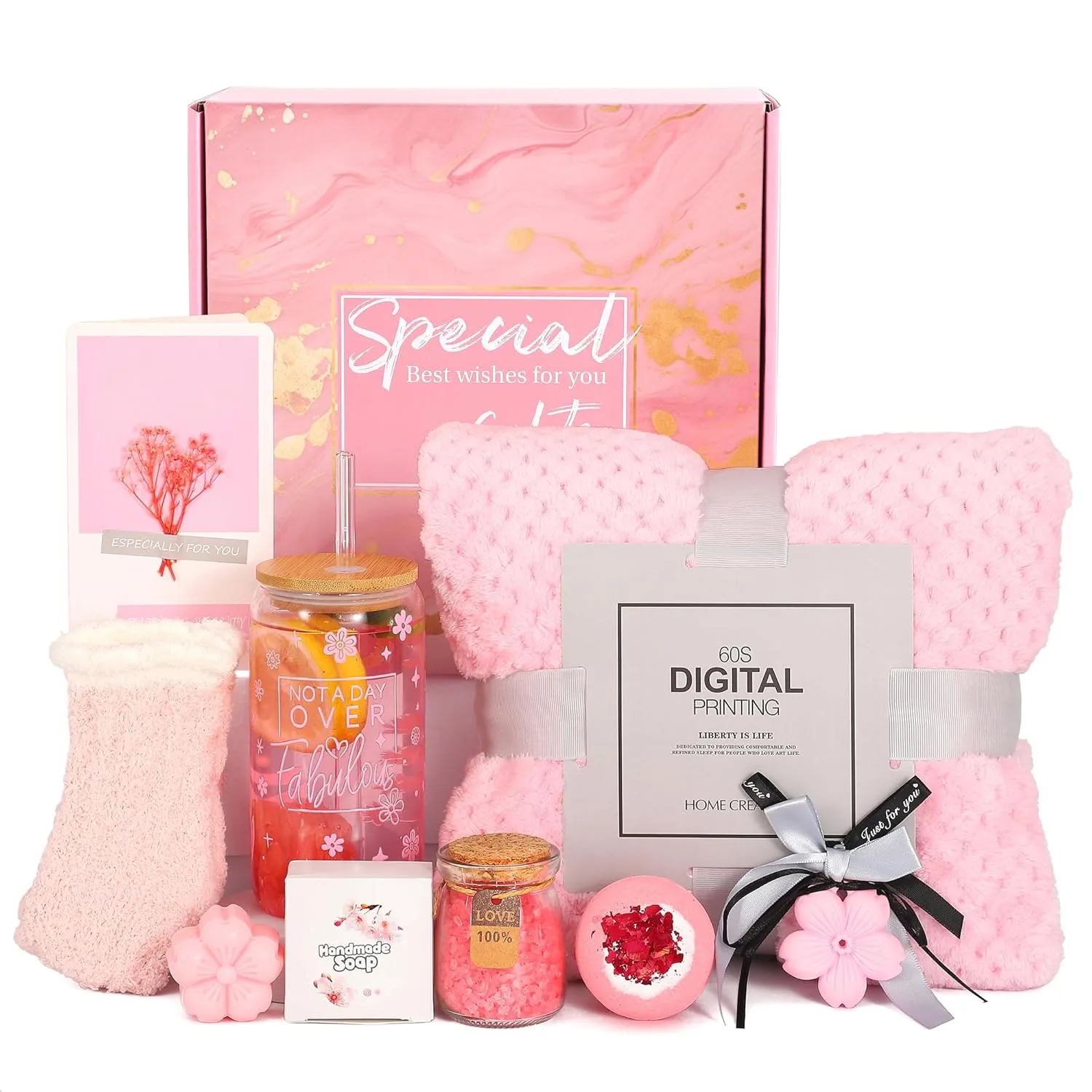 Birthday & Party Gifts for Women, Get Well Gifts Basket for Women, Self Care Relaxing Spa Gifts Basket, Anniversary Valentines Mothers Day Bath Gifts for Wife Mom Friends Sister Her (Rose)