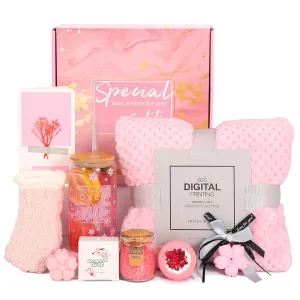 Birthday & Party Gifts for Women, Get Well Gifts Basket for Women, Self Care Relaxing Spa Gifts Basket, Anniversary Valentines Mothers Day Bath Gifts for Wife Mom Friends Sister Her (Rose)