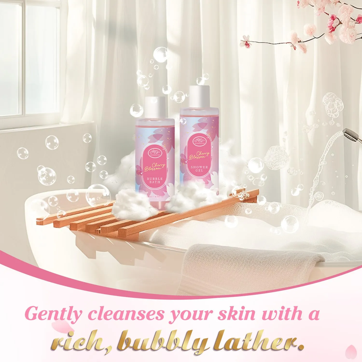 Birthday Gift for Women, Bath Sets for Women Gift, Bath and Body Gifts Set, Cherry Bloosom Spa Gift for Self Care, Thank You Relaxing Spa Basket for Mom, Grandma, Girlfriend, Sister, Friends