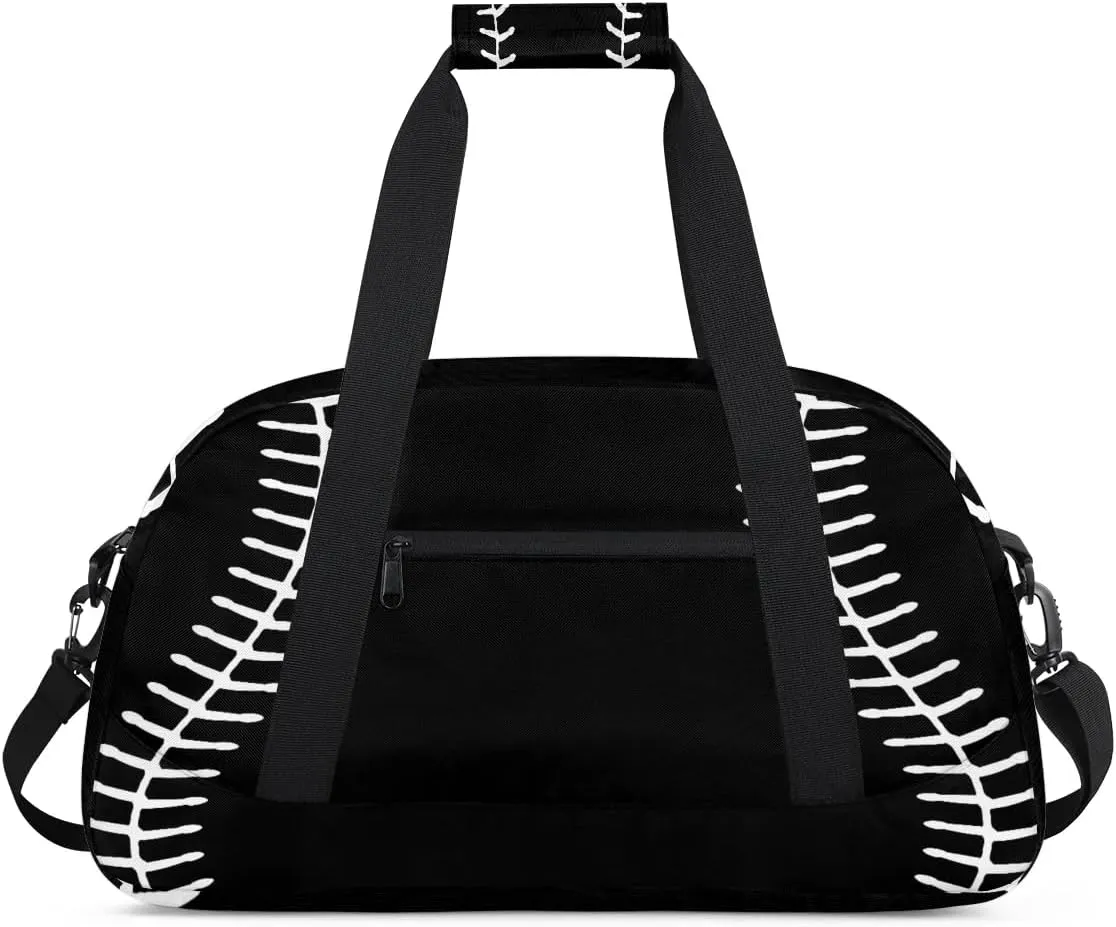 Black Baseball Kids Overnighter Duffel Bags for Boys, Carry-On Size Sports Gym Bag with Front Zipper Pocket for School Practice or Overnight Travel Weekender Sleepover Tote Bag