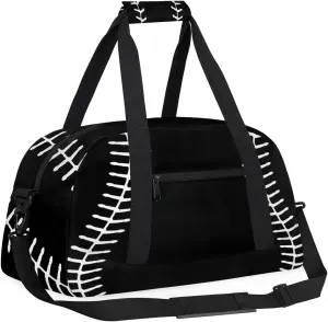 Black Baseball Kids Overnighter Duffel Bags for Boys, Carry-On Size Sports Gym Bag with Front Zipper Pocket for School Practice or Overnight Travel Weekender Sleepover Tote Bag