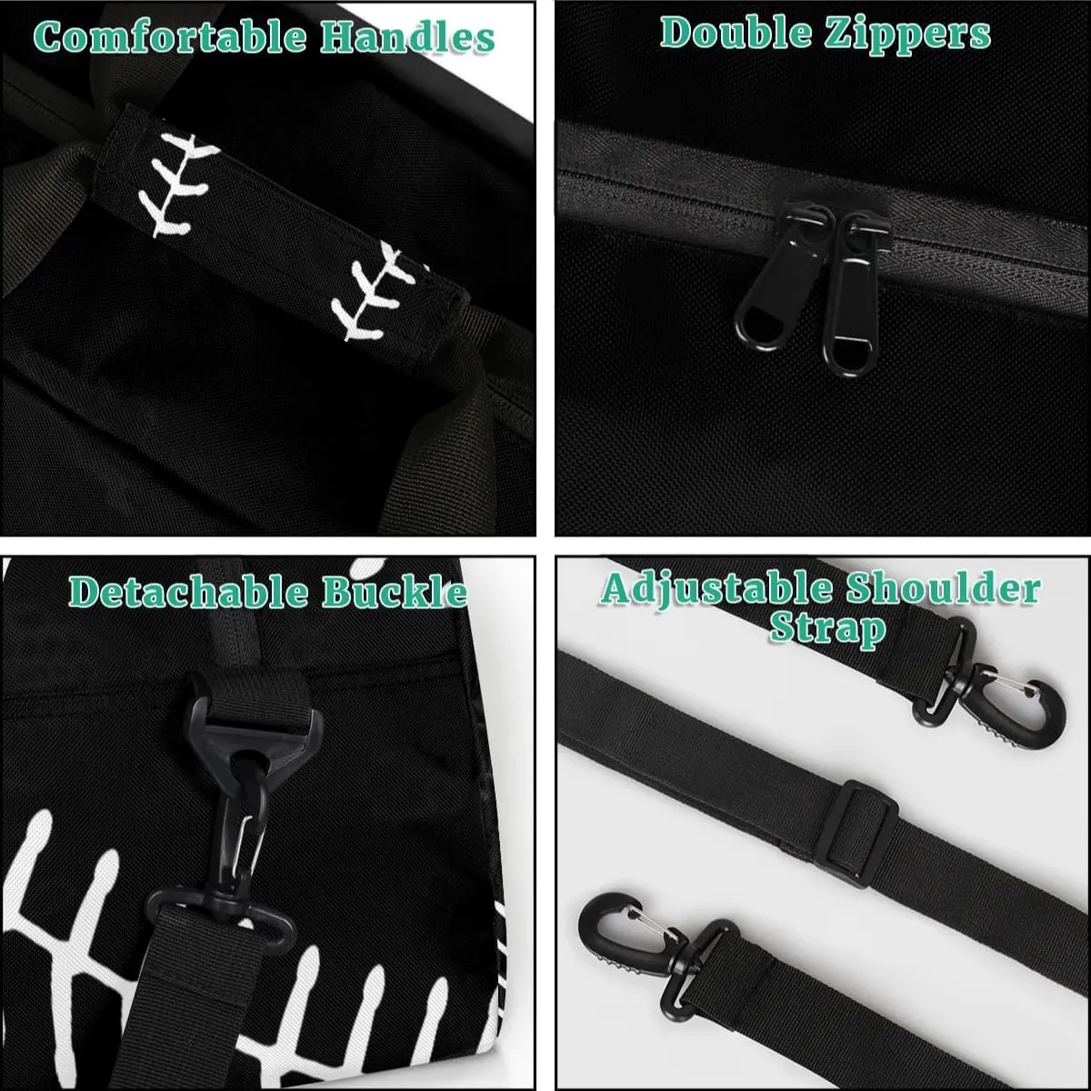 Black Baseball Kids Overnighter Duffel Bags for Boys, Carry-On Size Sports Gym Bag with Front Zipper Pocket for School Practice or Overnight Travel Weekender Sleepover Tote Bag