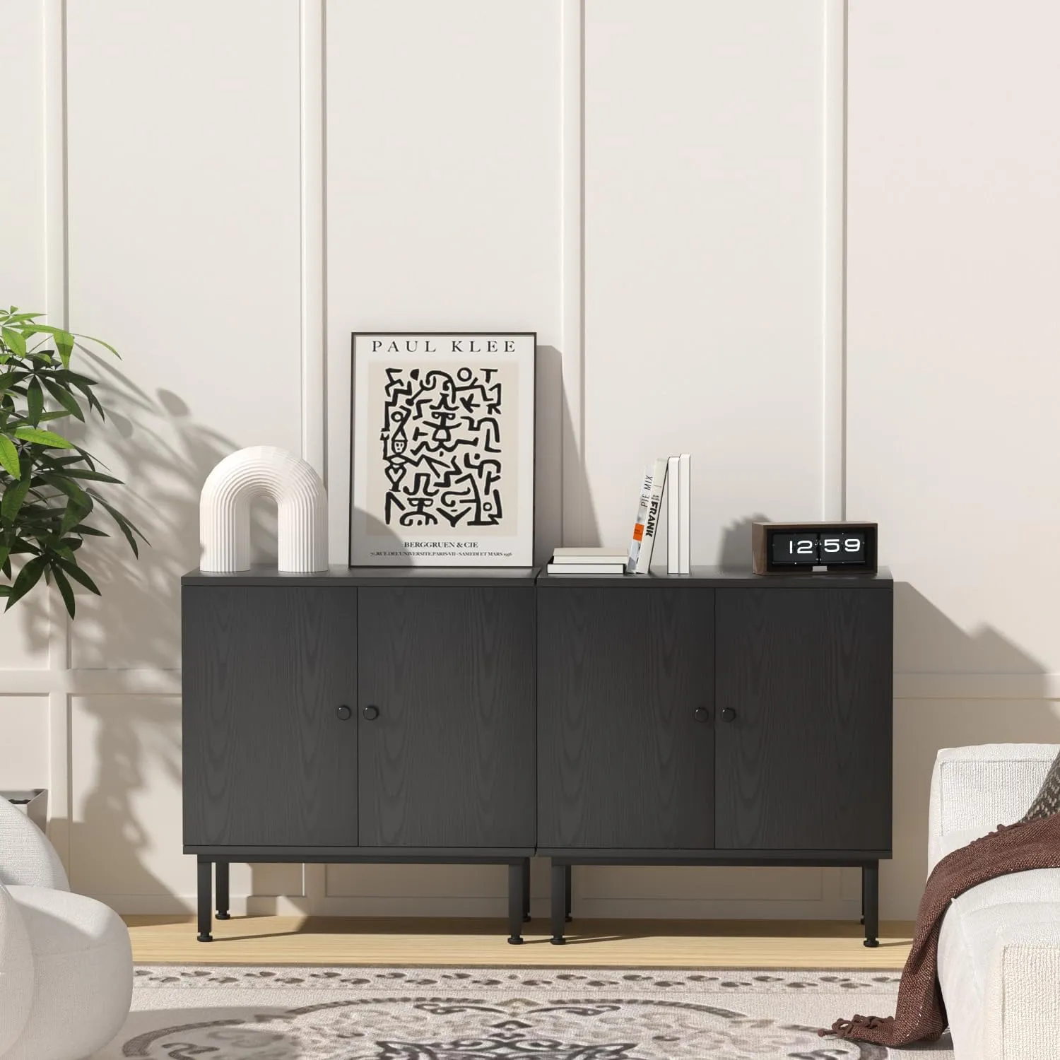 Black Cabinet with 2 Doors, Sideboard Buffet Credenza - 31.5X15.7X32.7 Inches, Decorative Storage for Entryway, Dining & Living Room