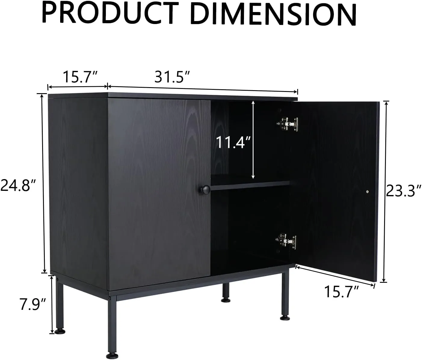 Black Cabinet with 2 Doors, Sideboard Buffet Credenza - 31.5X15.7X32.7 Inches, Decorative Storage for Entryway, Dining & Living Room