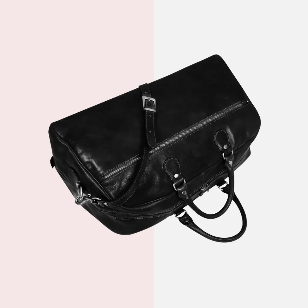 Black Italian Leather Duffle Bag