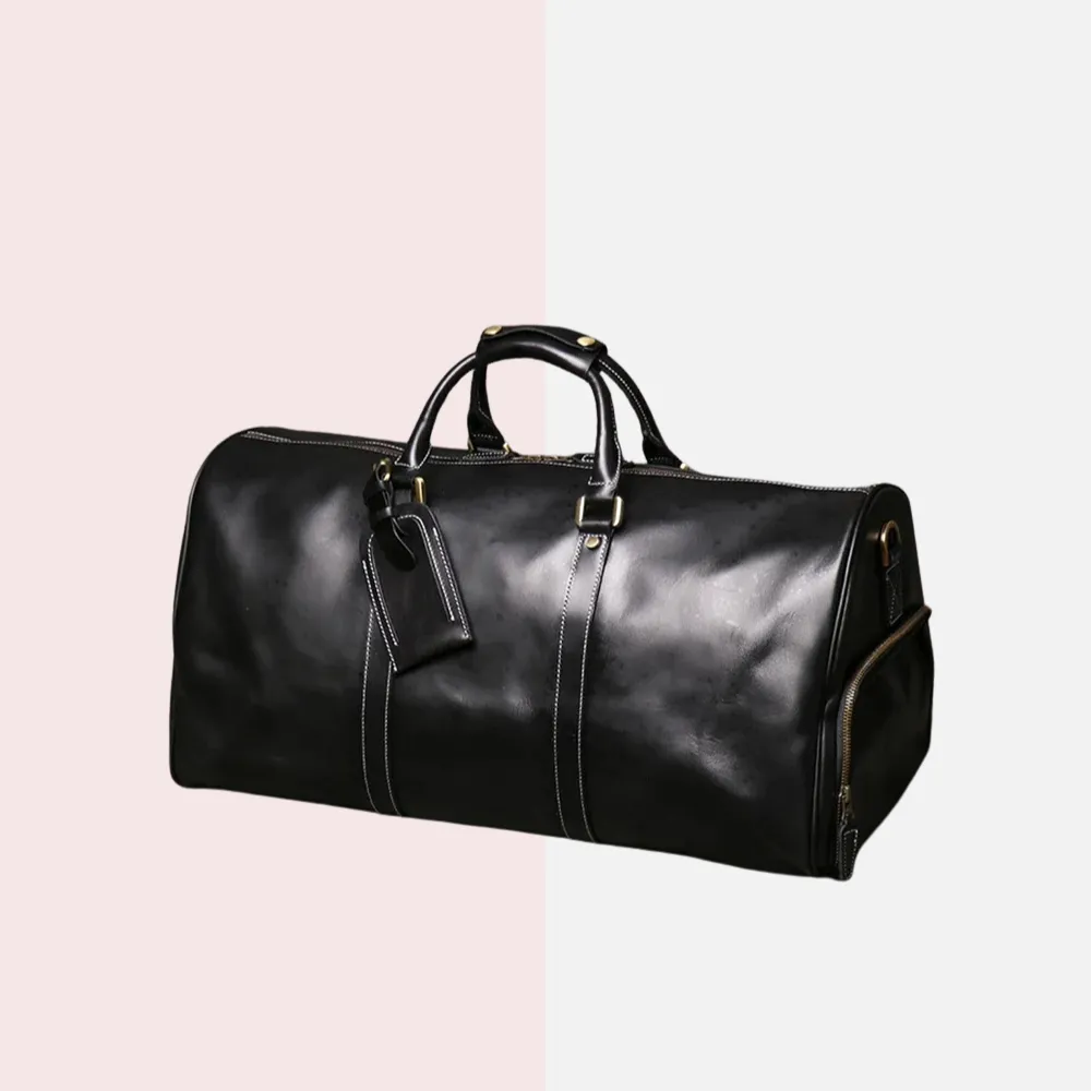 Black Leather Business Duffle Bag