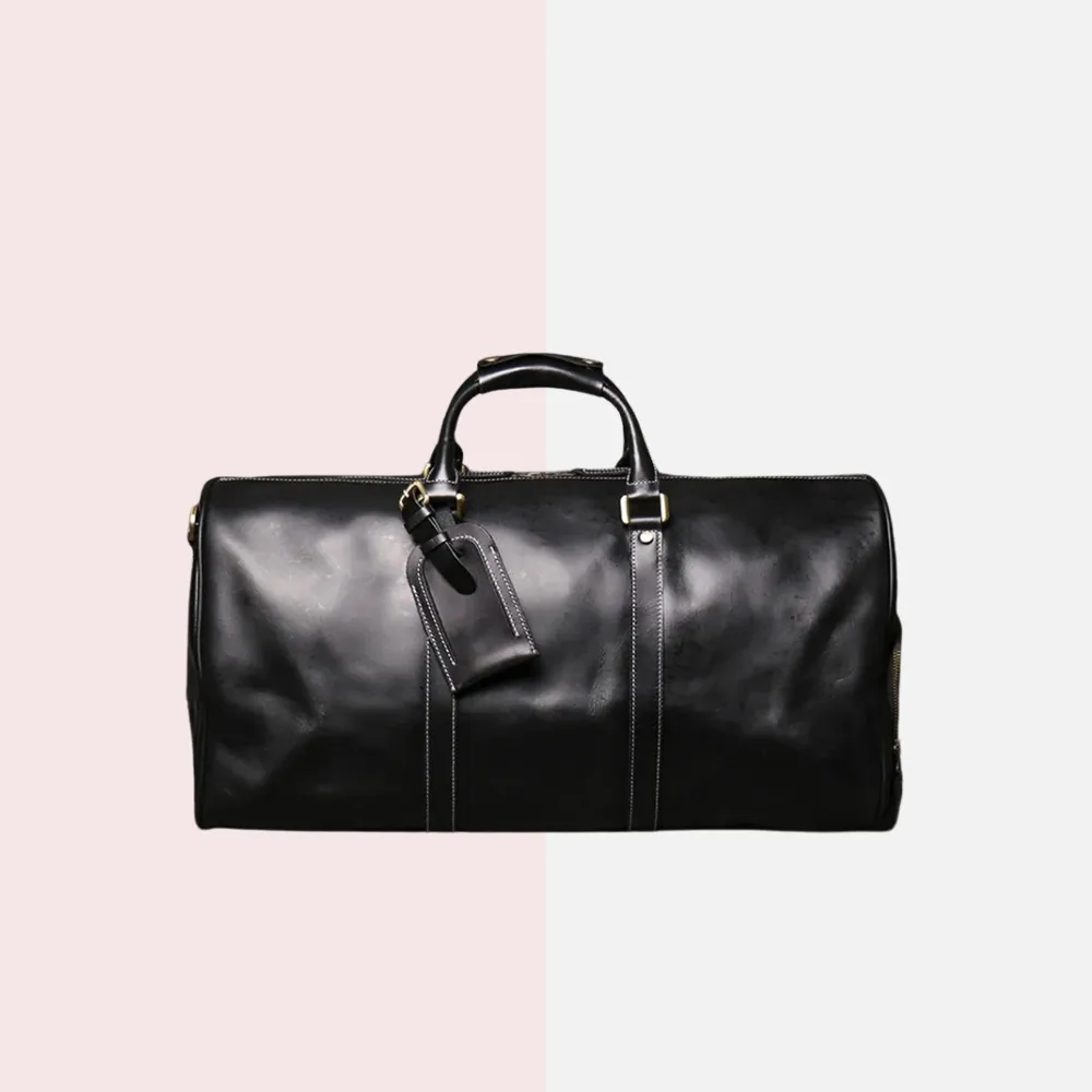 Black Leather Business Duffle Bag