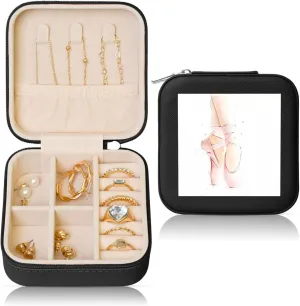 Black Square Leather Jewelry Box – Portable Ballet shoes Print Storage for Women, Ideal Geburtstag & Valentinstag Gift