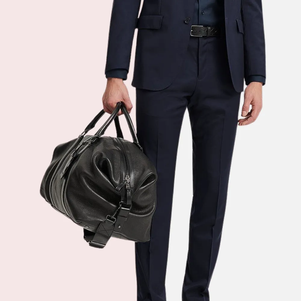 Black Textural Leather Weekender Bag