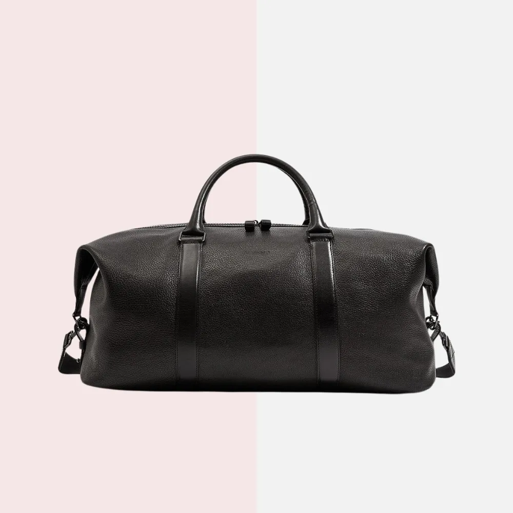 Black Textural Leather Weekender Bag