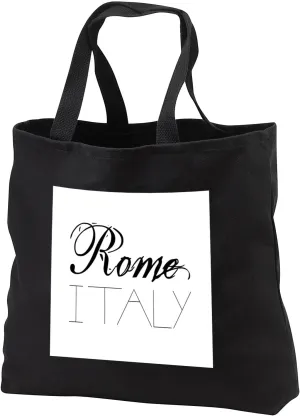 Black Tote Bag JUMBO 20w x 15h x 5d - Cities Of The World - Rome Italy black text on white background Alexis Design - Cities of the world