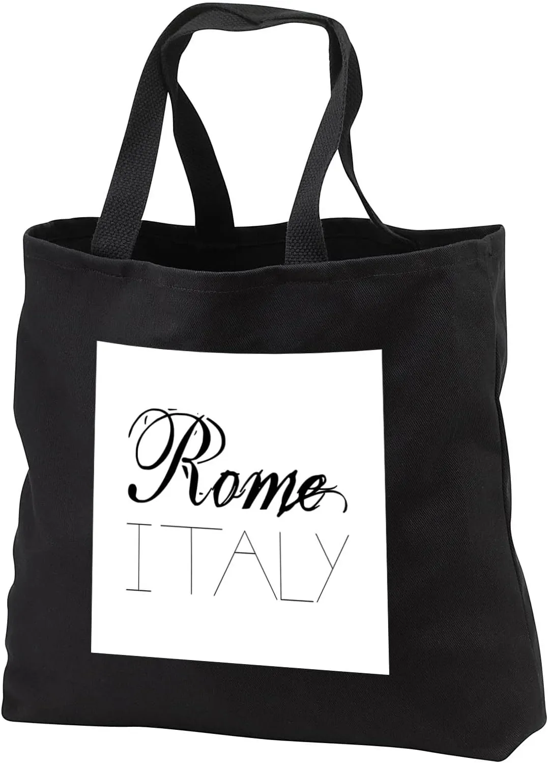 Black Tote Bag JUMBO 20w x 15h x 5d - Cities Of The World - Rome Italy black text on white background Alexis Design - Cities of the world