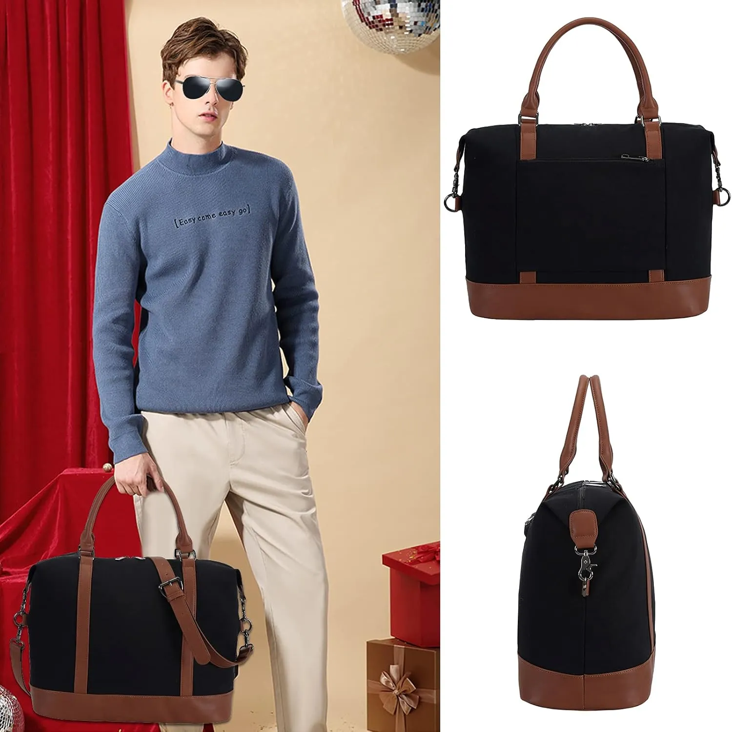 BLUBOON Travel Tote Bags with Zipper Ladies Canvas Bag Weekender Overnight Bag for Women Carry on Duffel Bag Trolley Sleeve