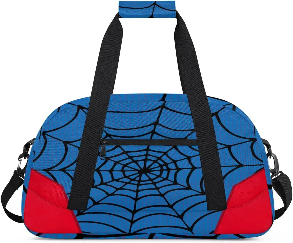 Blue Spider Web Kids Overnighter Duffel Bags for Boys Girls, Carry-On Size Sports Gym Bag for School Practice or Overnight Travel Weekender Sleepover Workout Tote Bag