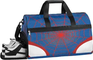 Blue Spider Web Overnighter Duffel Bags for Boys Men, Carry-On Size Sports Gym Bag with Shoe Compartments for School Practice or Overnight Travel Weekender Sleepover Tote Bag