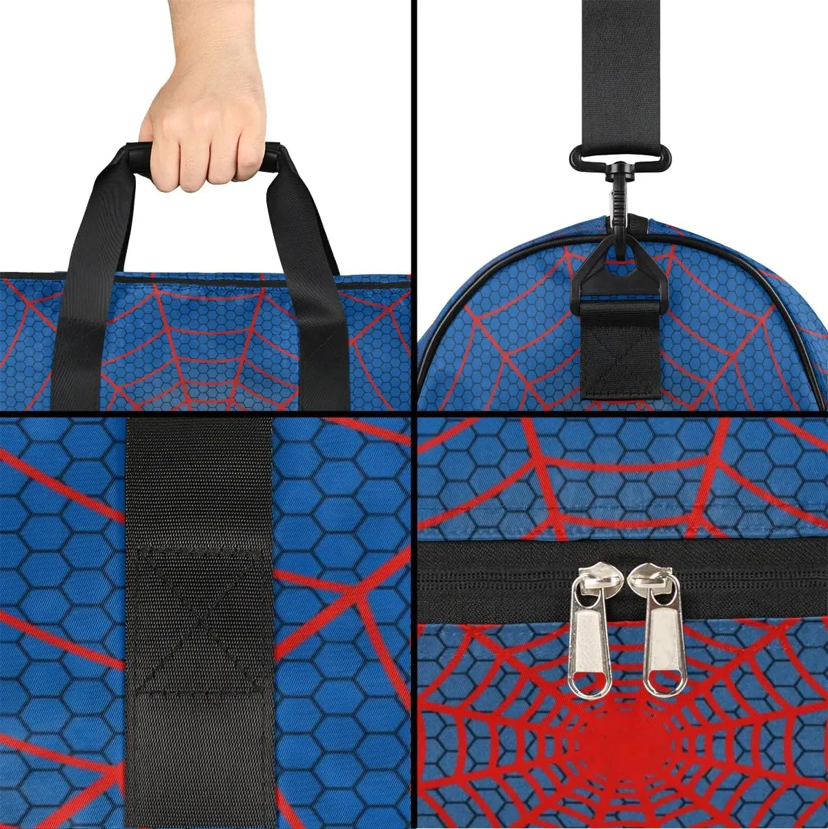 Blue Spider Web Overnighter Duffel Bags for Boys Men, Carry-On Size Sports Gym Bag with Shoe Compartments for School Practice or Overnight Travel Weekender Sleepover Tote Bag