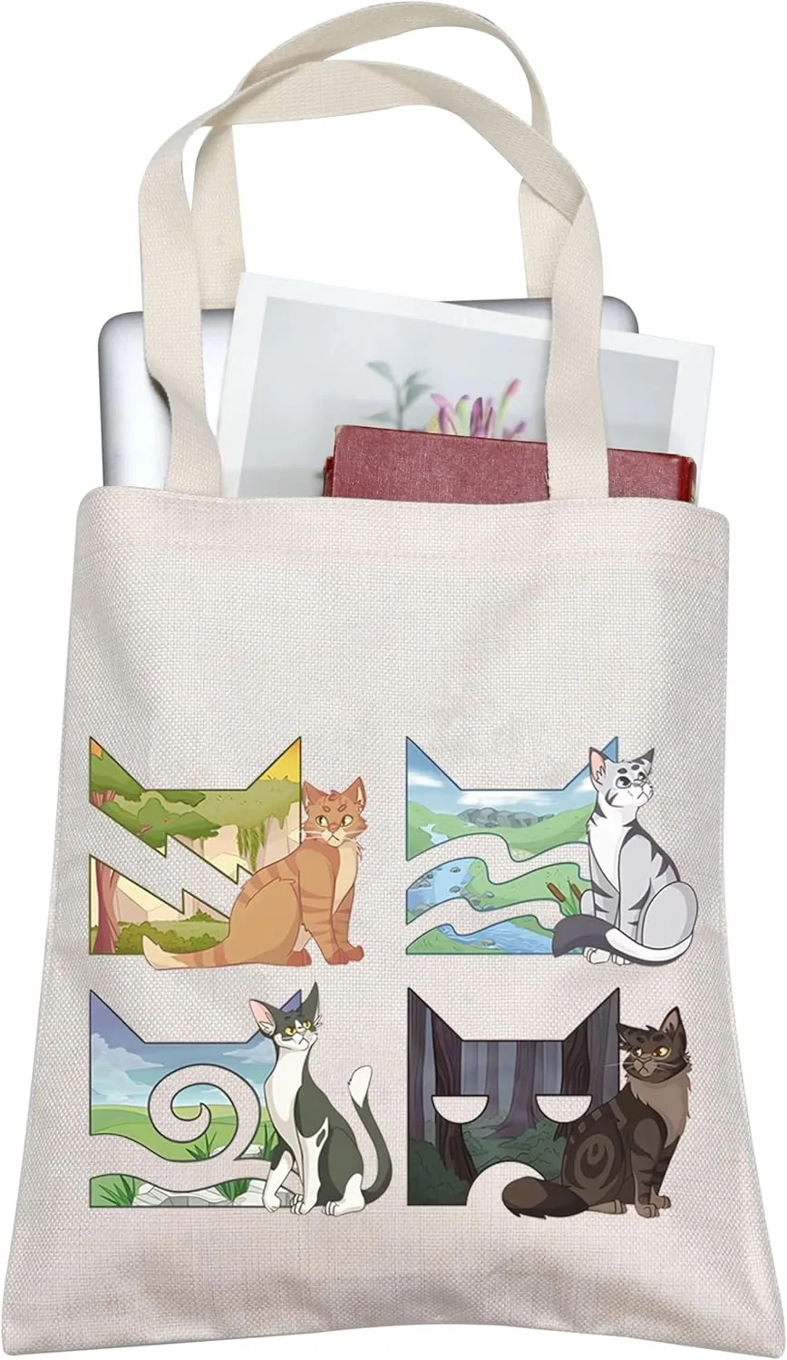 BLUPARK Funny W Cats Tote Bag Cats Cl-ns Canvas Handbag for Er-n Cat's Fans Novels Gift Shoulder Bag Shadow Cat Bookish Gift