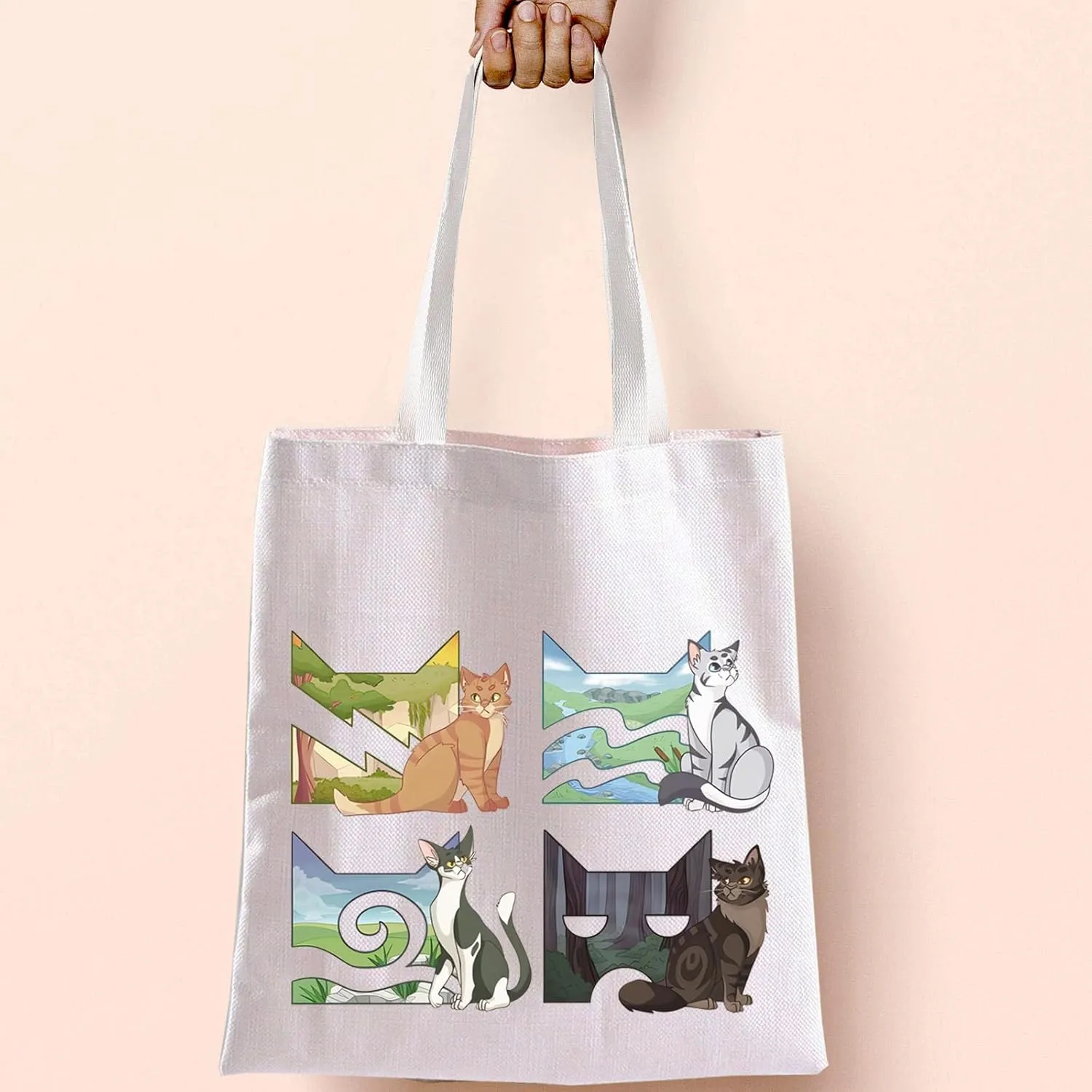 BLUPARK Funny W Cats Tote Bag Cats Cl-ns Canvas Handbag for Er-n Cat's Fans Novels Gift Shoulder Bag Shadow Cat Bookish Gift