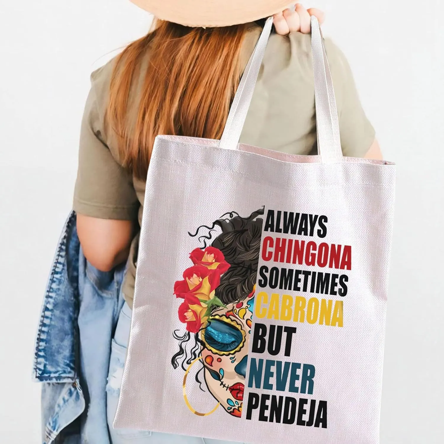 BLUPARK Mexican Lady Tote Bag Always Chingona Sometimes Cabrona But Never Pendeja Women Gift Mexican Gift Latina Tote