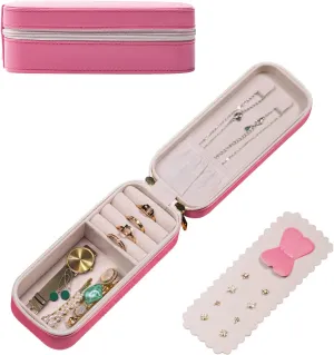 BONNY DODO Small Travel Jewelry Organizers Box for Women with PU Leather Portable Mini Jewelry Case with Compartments for Necklace Rings Earrings,Luxury Giftable Boxes (Pink, S)