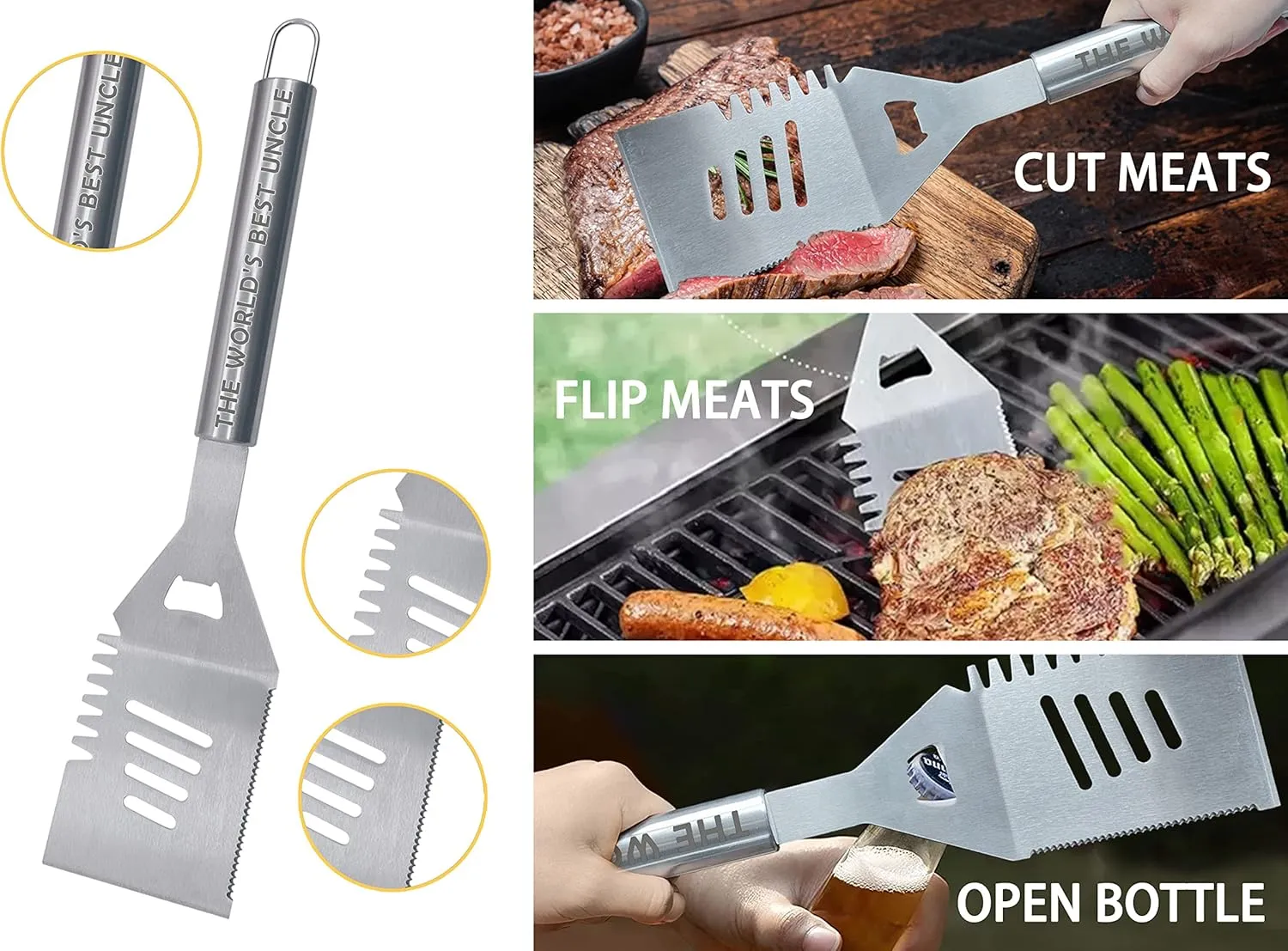 Bonsai Tree Uncle Gifts for Fathers Day, Uncle Gifts from Niece, Best Uncle Ever Present for Fathers Day - Cool Grilling BBQ Present from Nephew - Barbecue Stainless Steel Heavy Duty Set 4