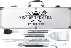 Bonsai Tree Uncle Gifts for Fathers Day, Uncle Gifts from Niece, Best Uncle Ever Present for Fathers Day - Cool Grilling BBQ Present from Nephew - Barbecue Stainless Steel Heavy Duty Set 4