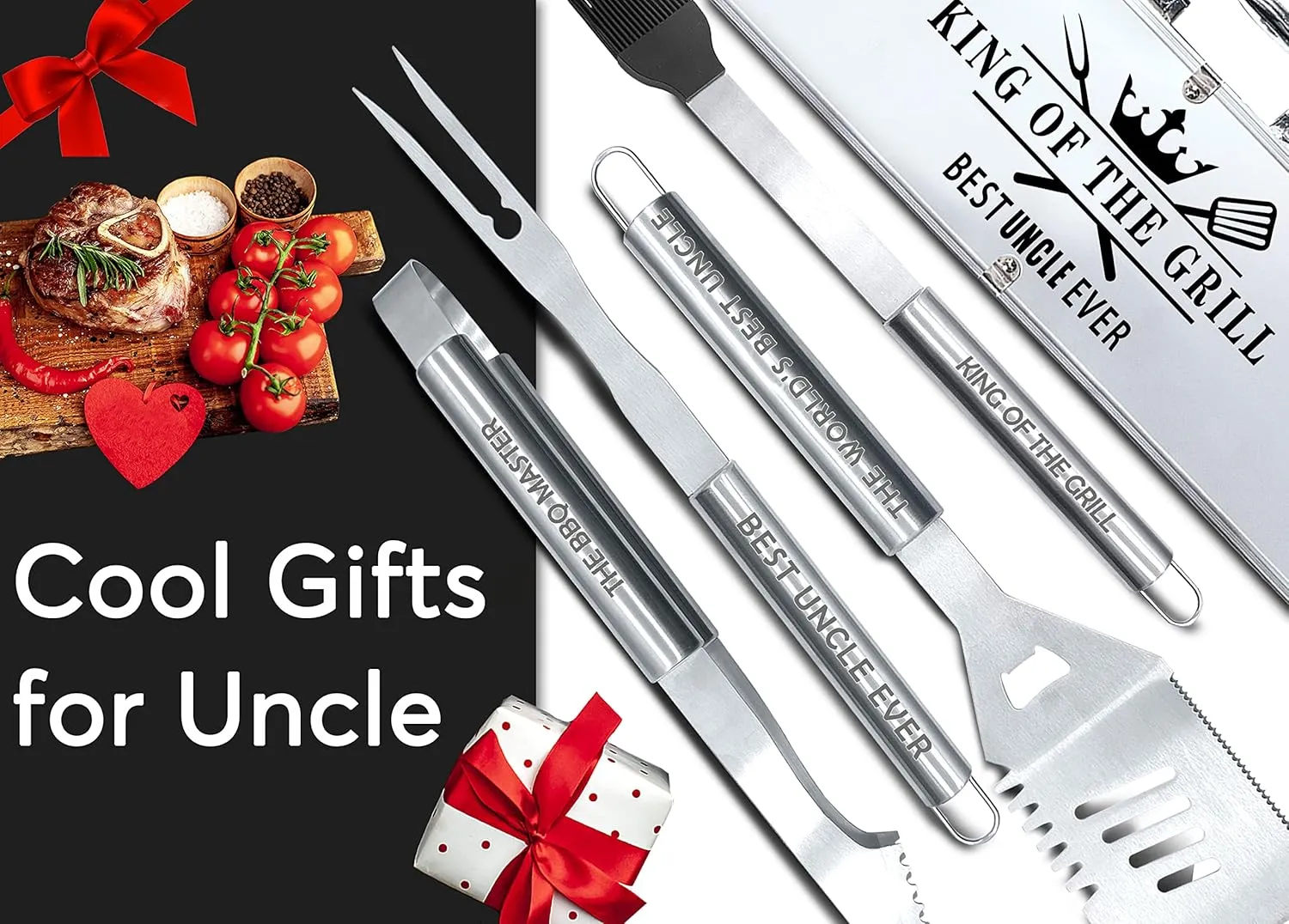 Bonsai Tree Uncle Gifts for Fathers Day, Uncle Gifts from Niece, Best Uncle Ever Present for Fathers Day - Cool Grilling BBQ Present from Nephew - Barbecue Stainless Steel Heavy Duty Set 4