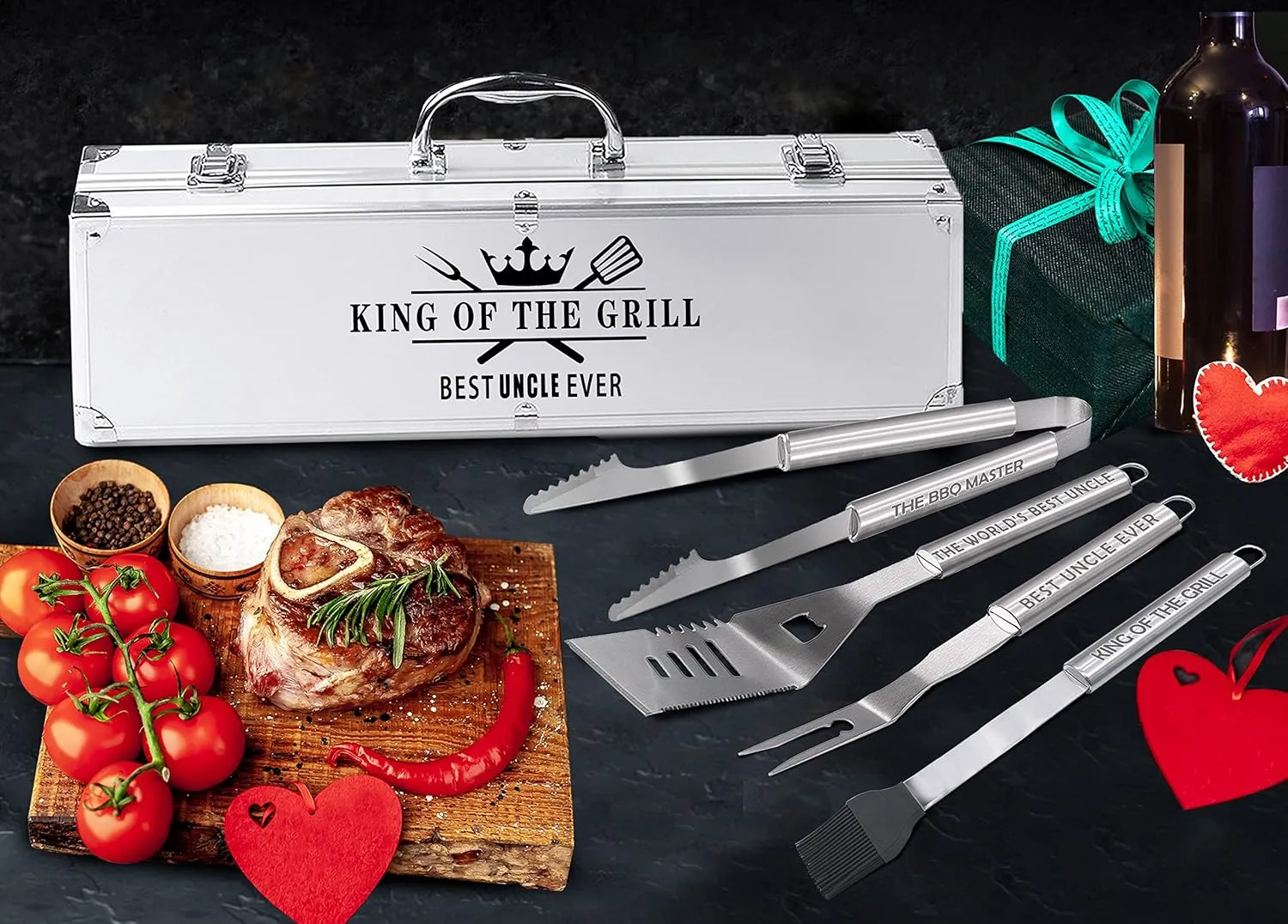 Bonsai Tree Uncle Gifts for Fathers Day, Uncle Gifts from Niece, Best Uncle Ever Present for Fathers Day - Cool Grilling BBQ Present from Nephew - Barbecue Stainless Steel Heavy Duty Set 4