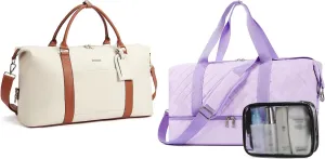 BOSTANTEN Leather Weekender Bags for Women, comes with Purple Duffle Bag with Shoe Compartment
