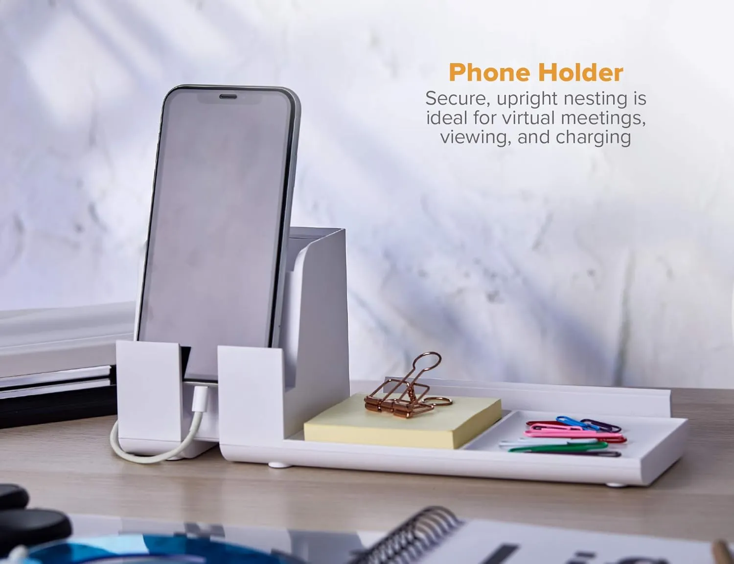 Bostitch Office Konnect Desk Organizer and Charging Station, 2 USB Ports, 2 Plugs, Charges Phones Tablets, Pencil Cup, 4-Piece Design, White