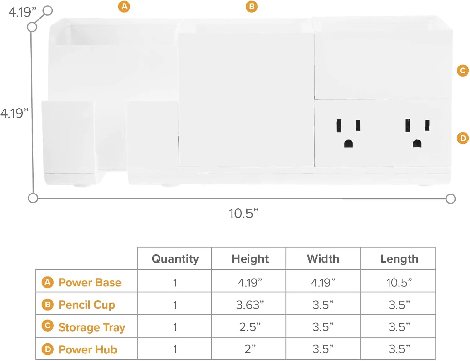 Bostitch Office Konnect Desk Organizer and Charging Station, 2 USB Ports, 2 Plugs, Charges Phones Tablets, Pencil Cup, 4-Piece Design, White