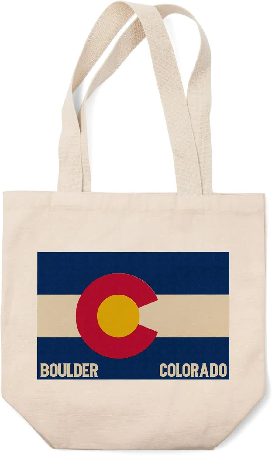 Boulder, Colorado, Colorado State Flag, Letterpress (100% Cotton Canvas Reusable Tote Bag)