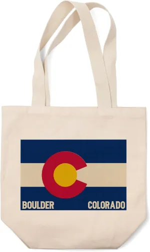 Boulder, Colorado, Colorado State Flag, Letterpress (100% Cotton Canvas Reusable Tote Bag)