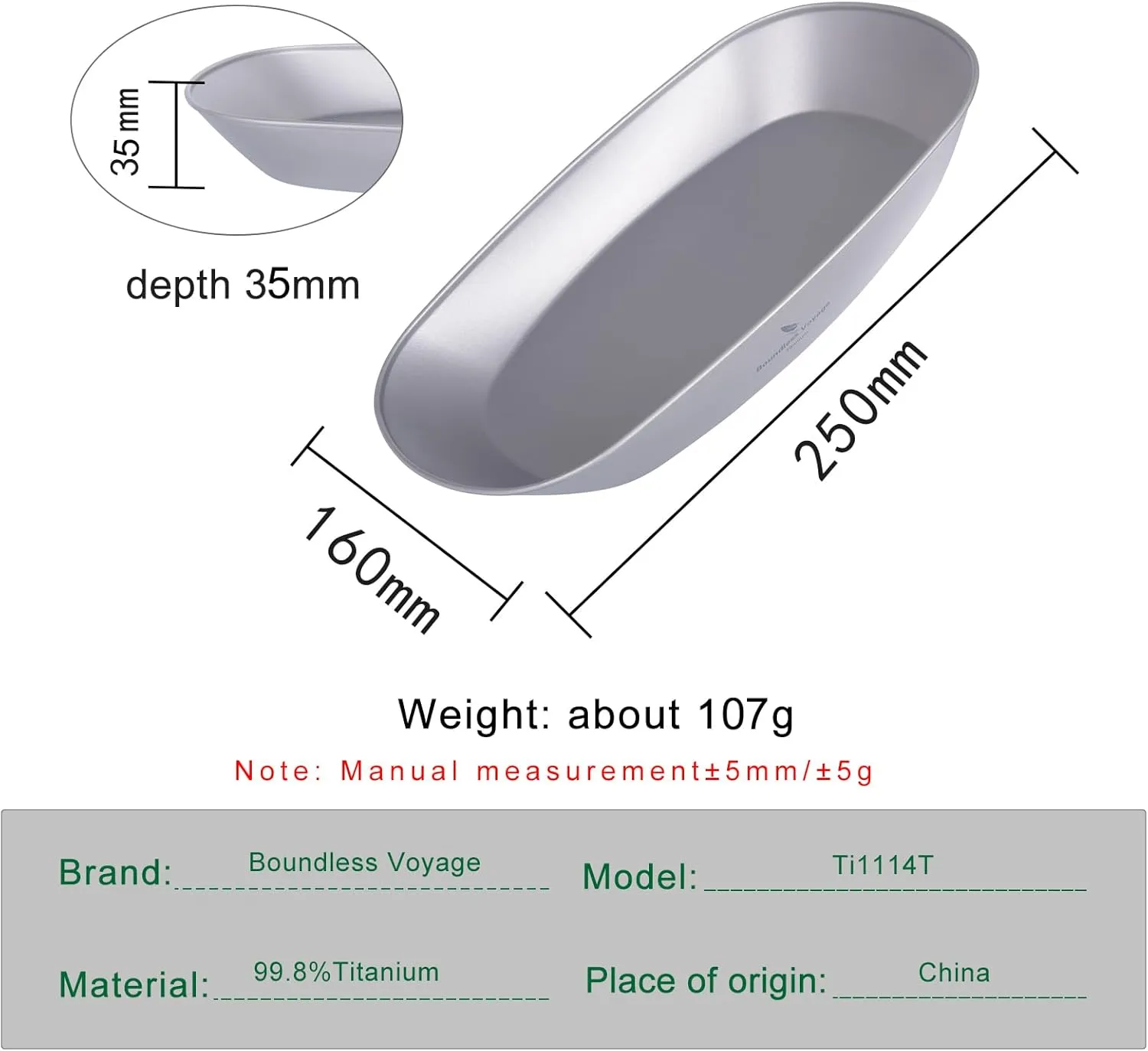 Boundless Voyage Reusable Titanium Pan Dinner Plate Ultralight Dish with Carry Bag Outdoor Camping Portable Tableware Pasta Salad Plate Dishwasher Safe (1 Pack) Ti1114T
