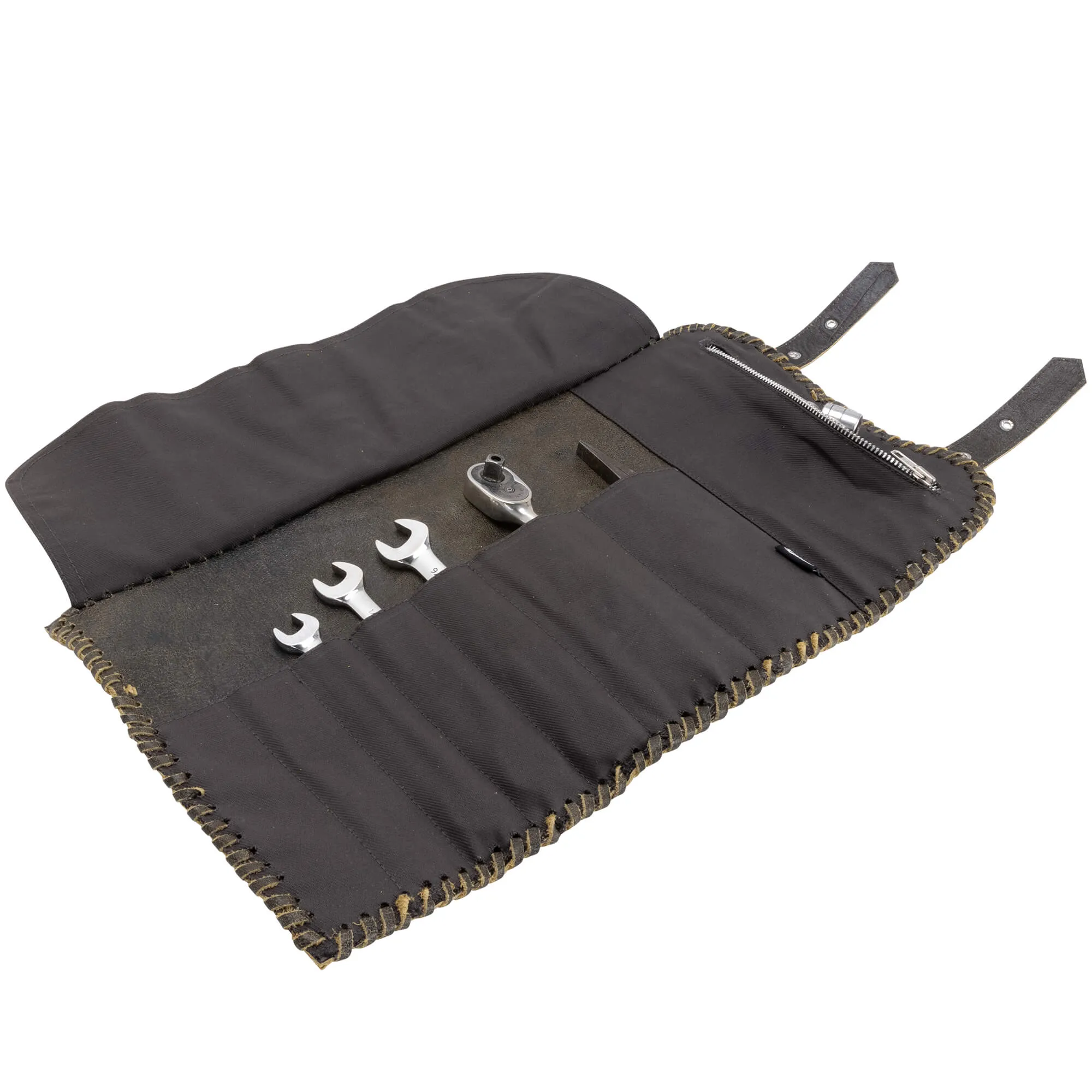 Braided Black Leather Tool Roll