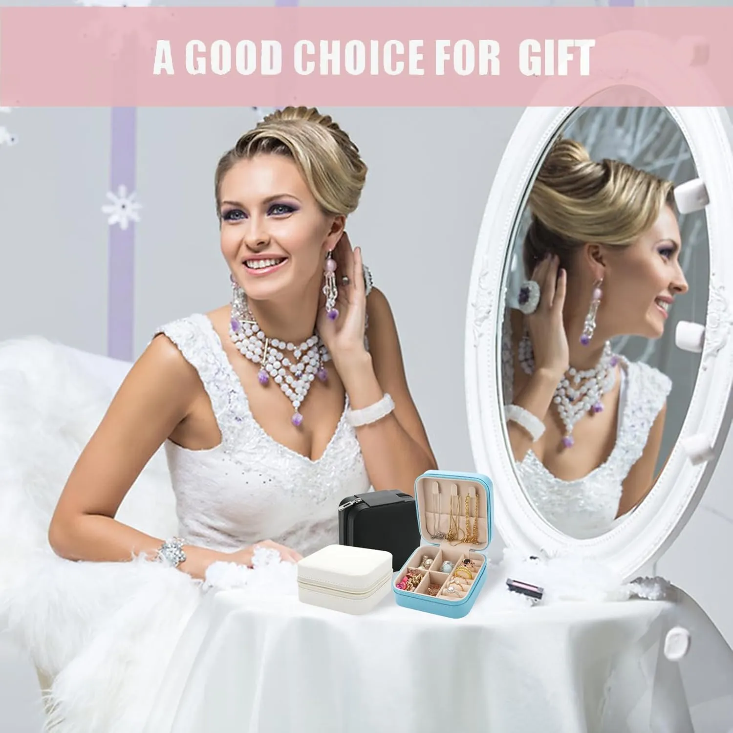 Bridesmaid Proposal Gifts Travel Jewelry Case Bachelorette Party Favors Small Jewelry Box Bridesmaid Gift Organizer Storage Box (6, White&Black)