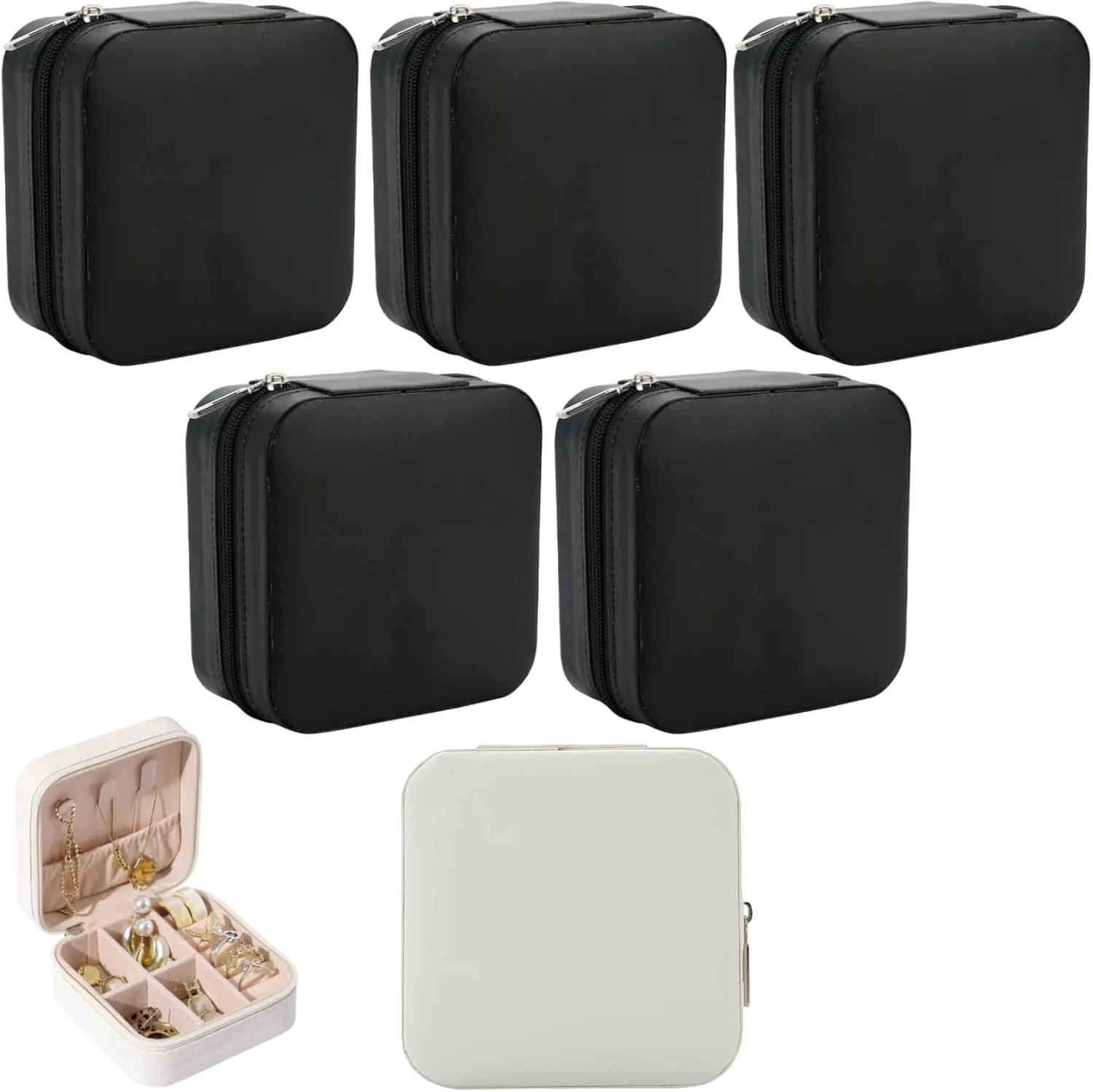 Bridesmaid Proposal Gifts Travel Jewelry Case Bachelorette Party Favors Small Jewelry Box Bridesmaid Gift Organizer Storage Box (6, White&Black)