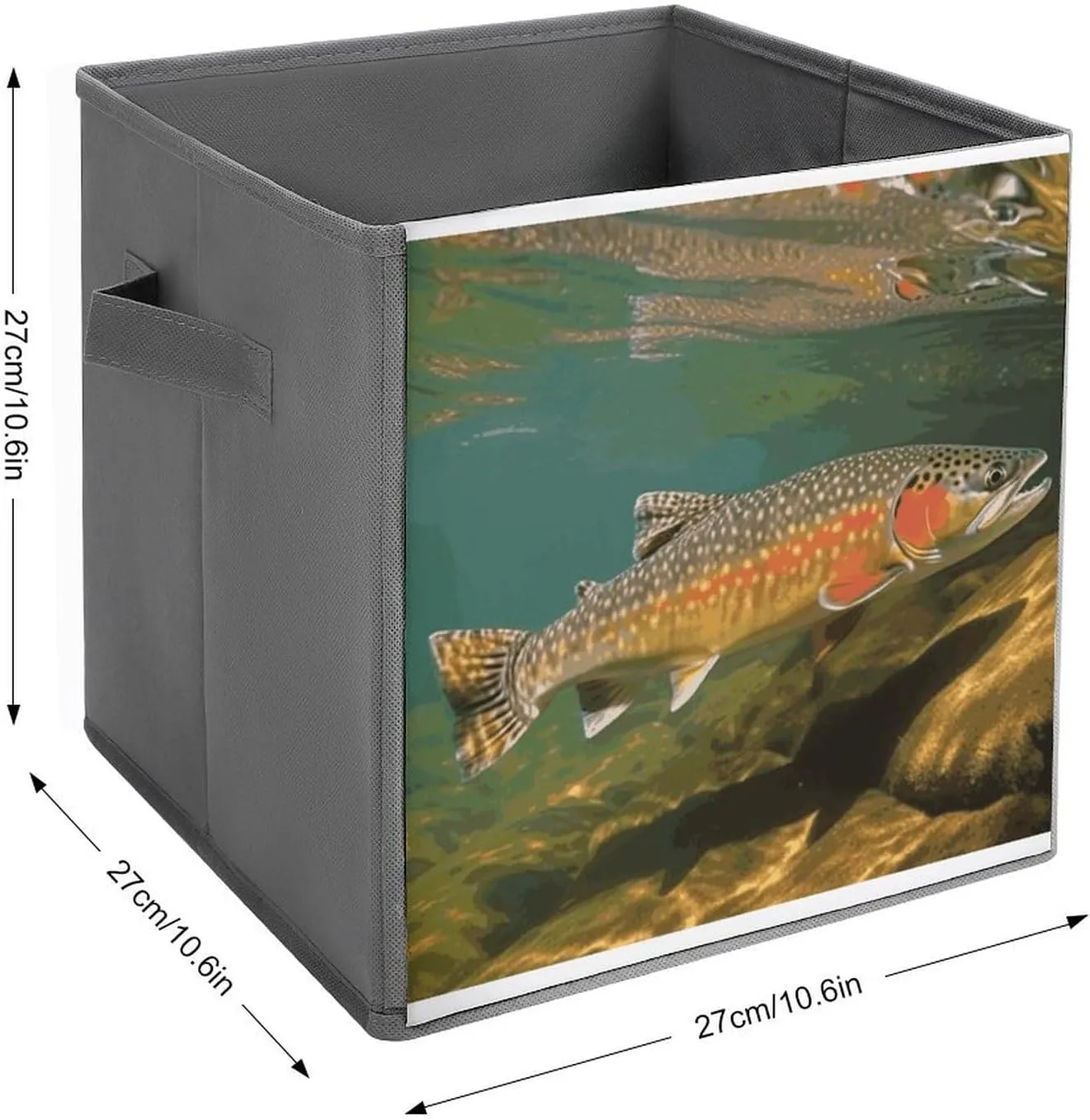 Brook Trout Fly Fishing Storage Bins Collapsible Cube Storage Organizer Bins Closet Storage Boxes Baskets with Leather Handles for Organizing Clothes Sheets Jeans Books