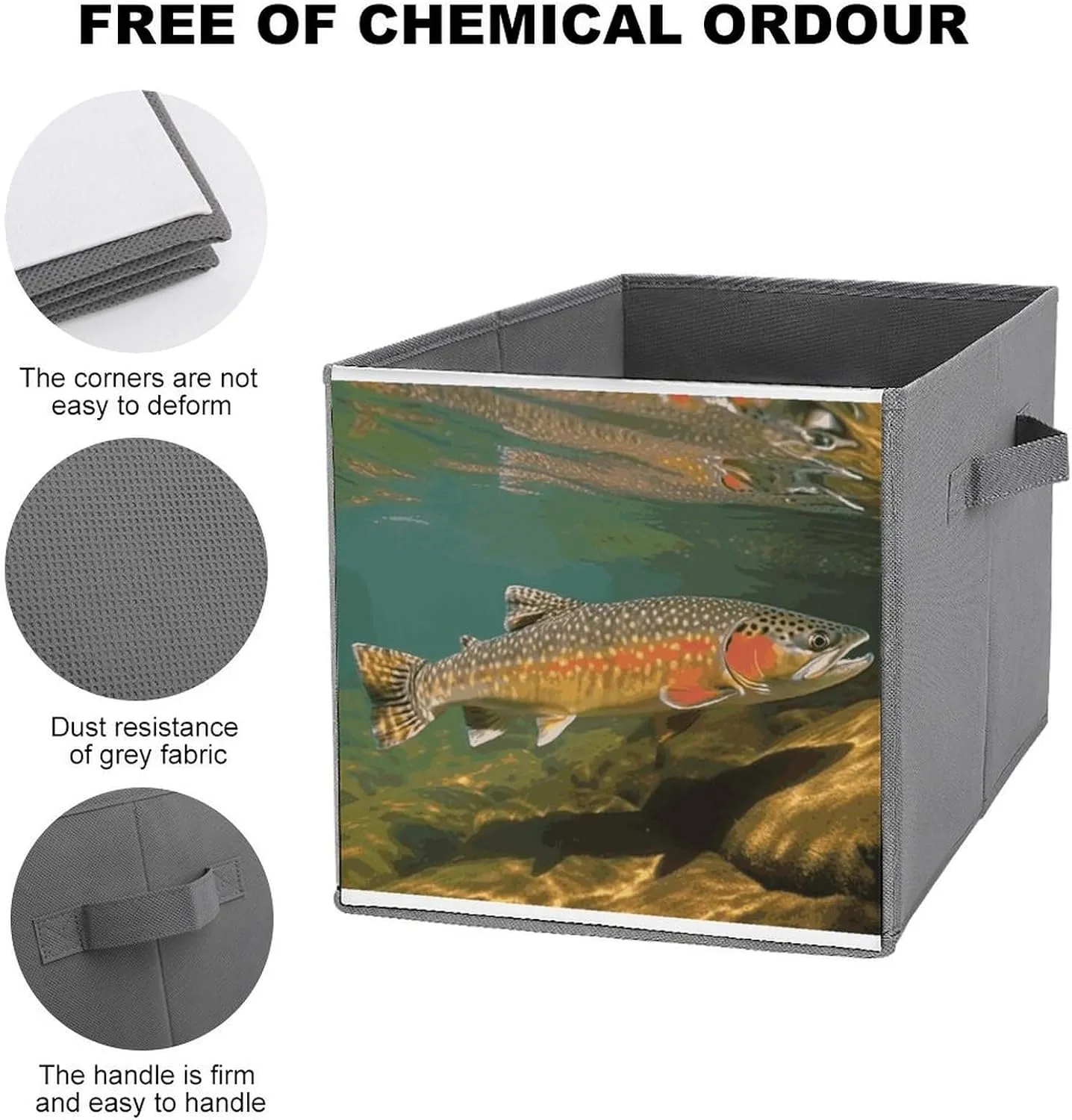 Brook Trout Fly Fishing Storage Bins Collapsible Cube Storage Organizer Bins Closet Storage Boxes Baskets with Leather Handles for Organizing Clothes Sheets Jeans Books